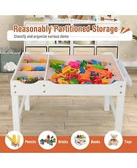 Gouun Kids Multi Activity Play Table Wooden Building Block Desk with Storage Paper Roll