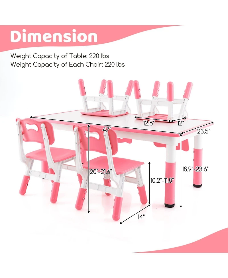 Gouun Kids Table and Chairs Set for 4 with Graffiti Desktop
