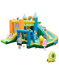 Gouun Inflatable Water Slide with Dual Slides and Splash Pool Bounce House with 735W Blower
