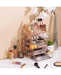 Sorbus 2 Piece Acrylic Makeup and Jewelry Storage Organizer Case (6 Drawers Lipstick Tray