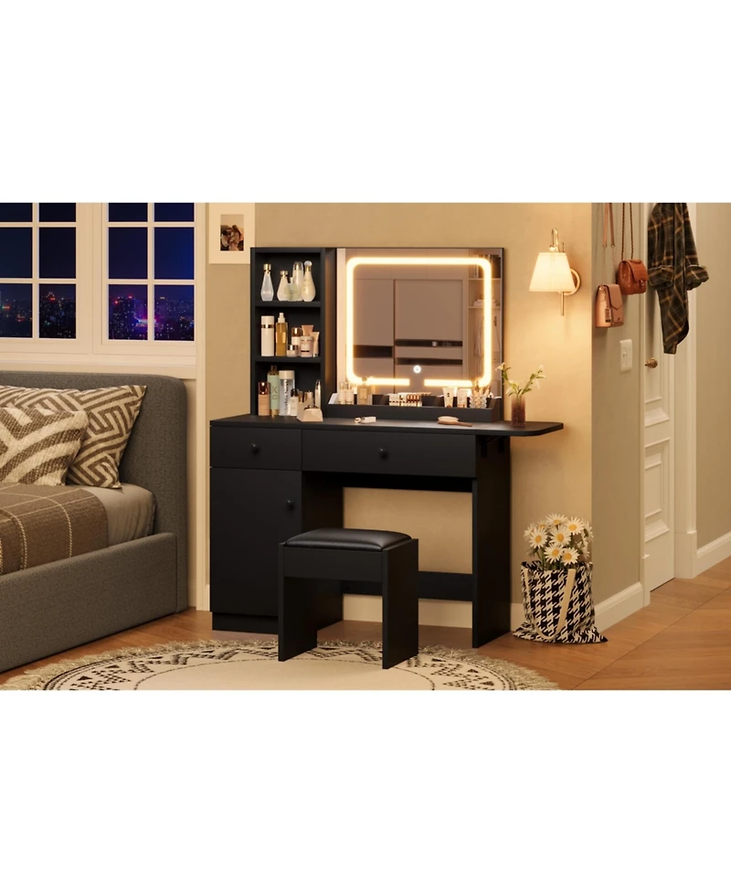 gaomon Vanity Desk with Led Lighted Mirror & Power Outlet