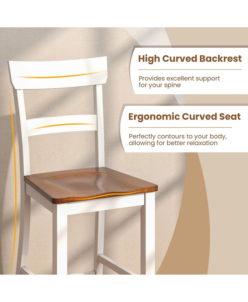 Farmhouse Dining Bar Stool Set of 2 with Solid Rubber Wood Frame