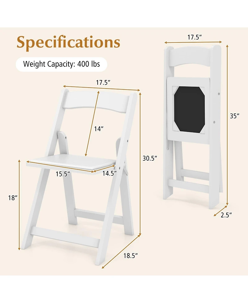 Gouun Set of 4 Dining Chairs Foldable Kitchen Chair with Rubber Wood Legs and Padded Seat