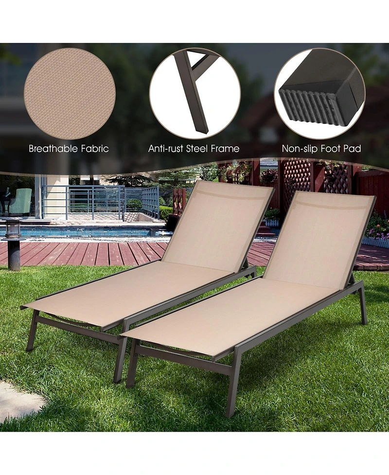Gouun Outdoor Reclining Chaise Lounge Chair with 6-Position Adjustable Back