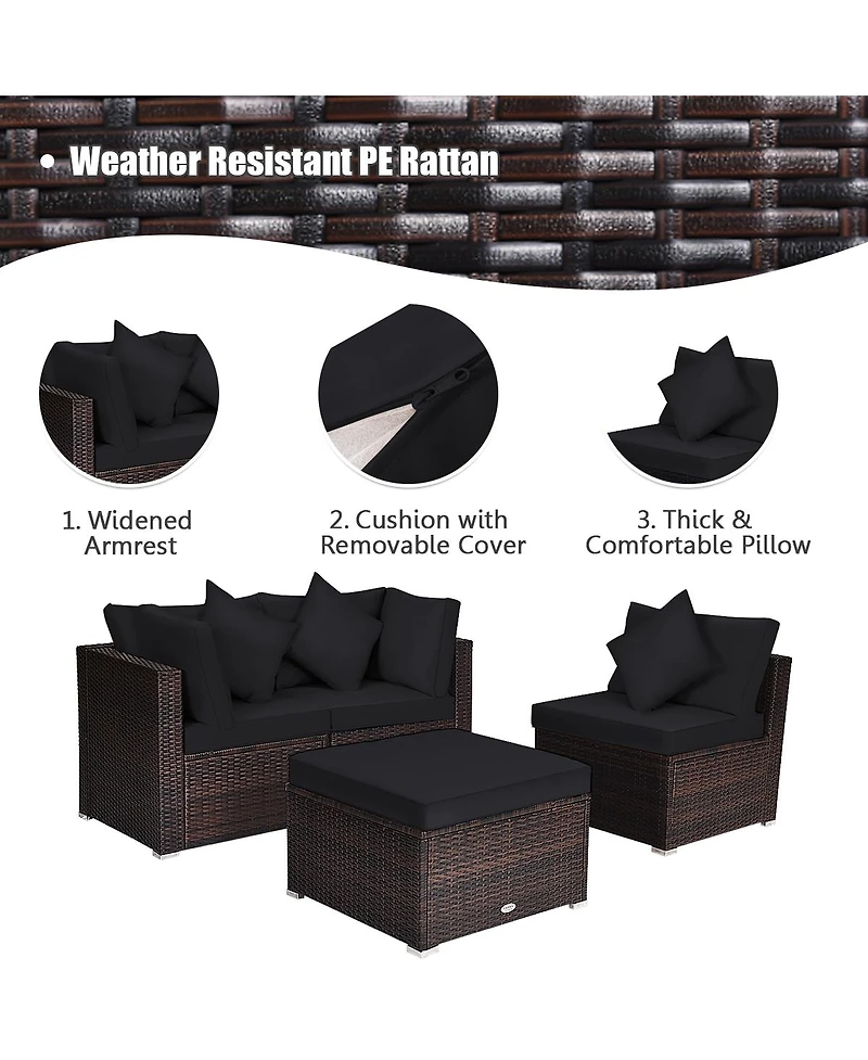 4 Pieces Ottoman Garden Patio Rattan Wicker Furniture Set with Cushion