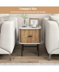 Mid-century Modern Nightstand with Sliding Doors and Storage Cabinet