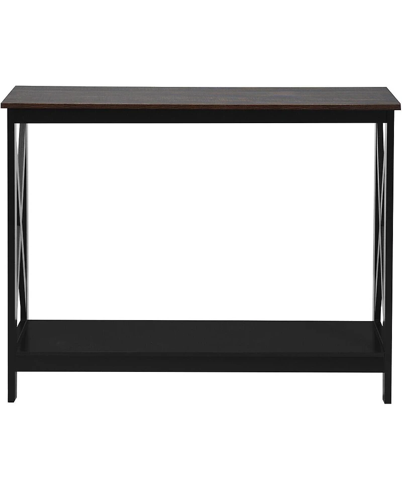 Gouun 2-Tier Console X-Design Sofa Side Accent Table-Wood Grain