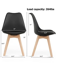 Gouun Set of 4 Dining Chairs Mid-Century Modern Shell Pu Seat with Wooden Legs