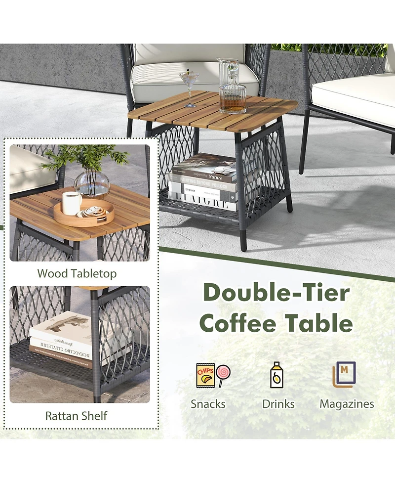 Gouun 3 Piece Patio Furniture Set Rattan Chair Set with 2-Tier Table