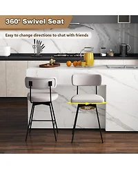 Gouun 25 Inch 2-Piece Modern Upholstered Bar Stools with Back and Footrests