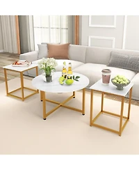 Gouun 3-Piece Table Set Round Table and 2PCS Square End Tables