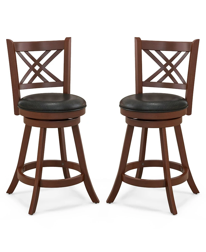 360° Swivel Upholstered Barstools Set of 2 with Back and Footrest-24 inches
