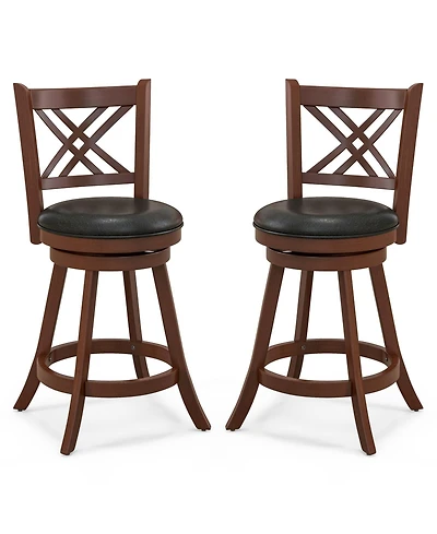 Gouun 360 Swivel Upholstered Barstools Set of 2 with Back and Footrest-24 inches