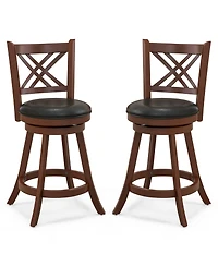 360° Swivel Upholstered Barstools Set of 2 with Back and Footrest-24 inches