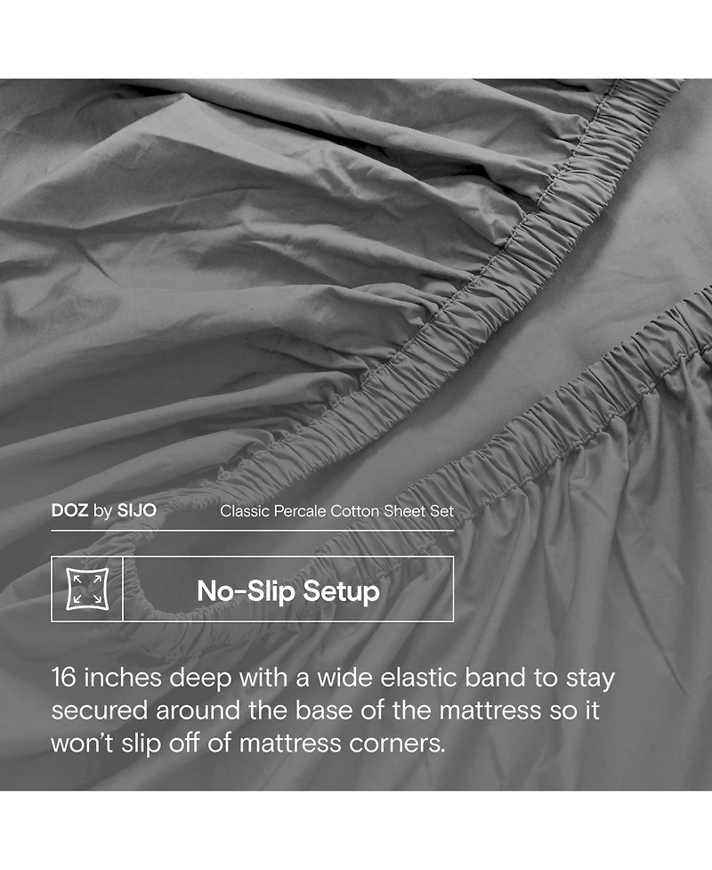Doz by Sijo Doz 100% Long Staple Cotton Sheet Set, Classic Percale, Hotel Cool Crisp, Breathable, Durable