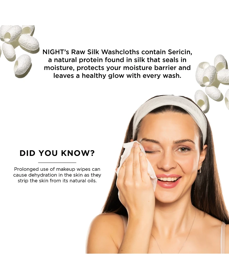 Night Raw Silk Skincare Washcloths, Exfoliating, Multi-Pack