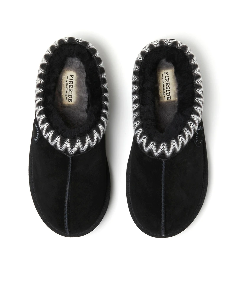 Fireside by Dearfoams Women's Greta Genuine Shearling Clog Slipper with Taping
