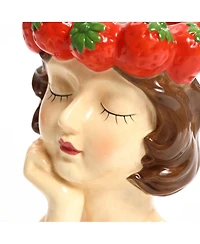 LuxenHome Lady Strawberries Ceramic 11.4-Inch Tall Sculpture Vase