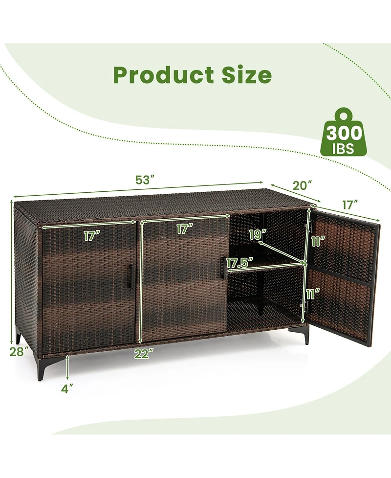 Gouun 84 Gallon Wicker Patio Storage Box with Shelves and Waterproof Liner