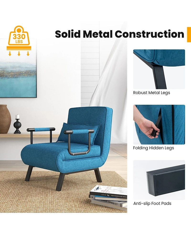 Gouun Folding 6 Position Convertible Sleeper Bed Armchair Lounge Couch with Pillow