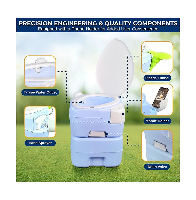 SereneLife 20-Liter Outdoor Portable Toilet with Extra Large Seat, Moonwhite