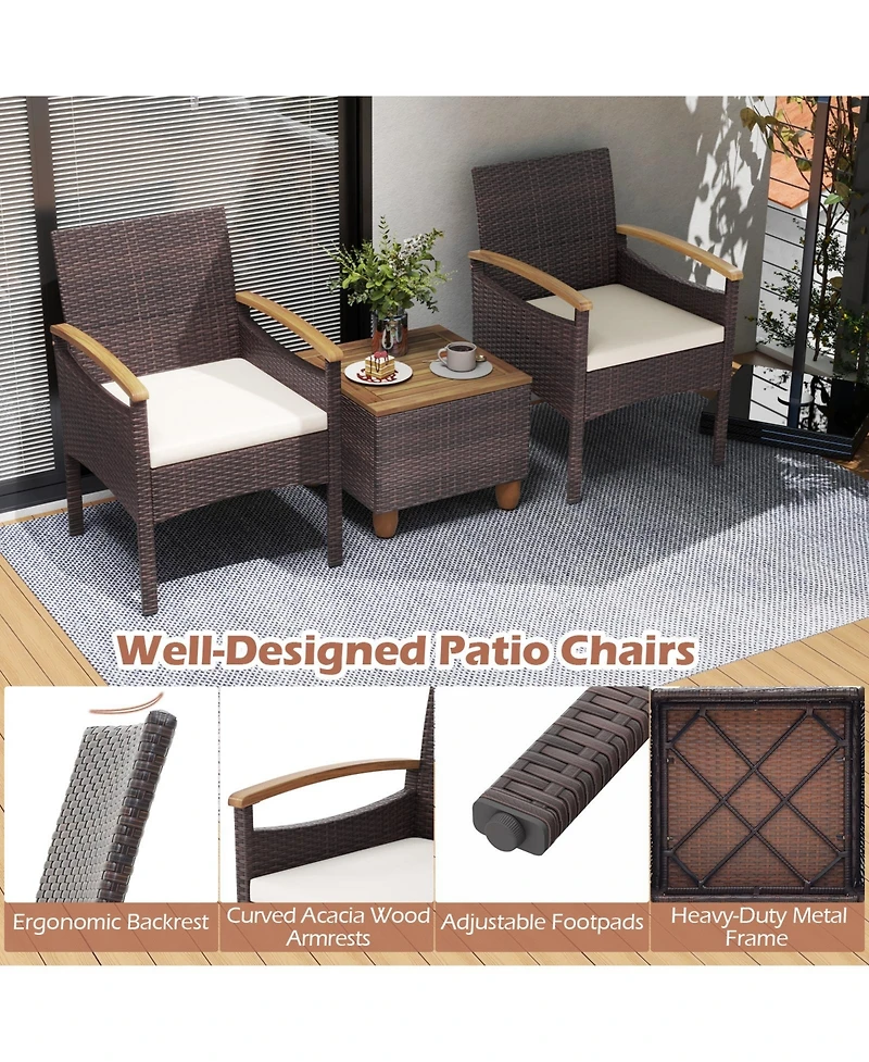 Gouun Patio Dining Chairs Set of 2 with Acacia Wood Armrest and Heavy Duty Metal Frame-2 Pieces