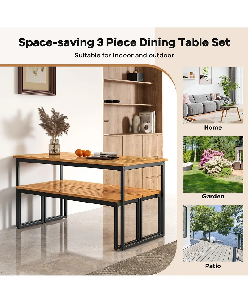 Gouun Set of 2 Patio Dining Bench for 2-3 Person Indoor Outdoor