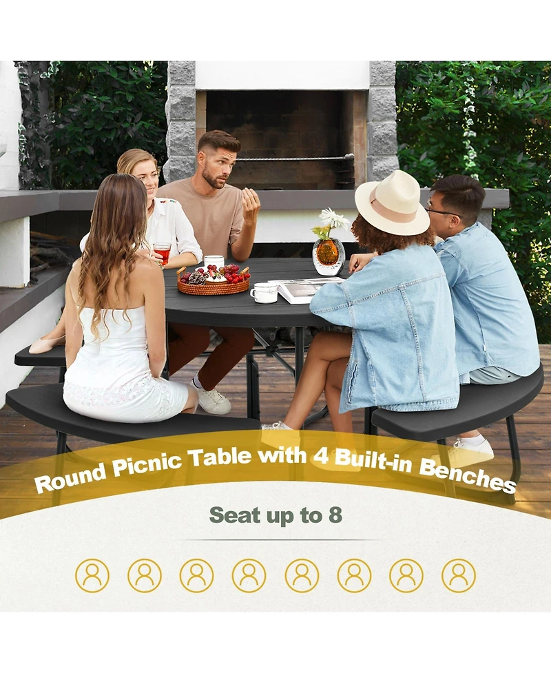 Gouun 8-Person Outdoor Picnic Table and Bench Set with Umbrella Hole