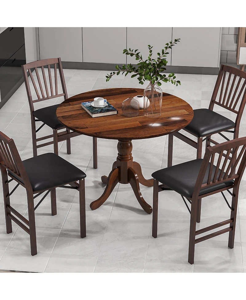Gouun Wooden Dining Table with Round Tabletop and Curved Trestle Legs