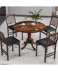 Gouun Wooden Dining Table with Round Tabletop and Curved Trestle Legs