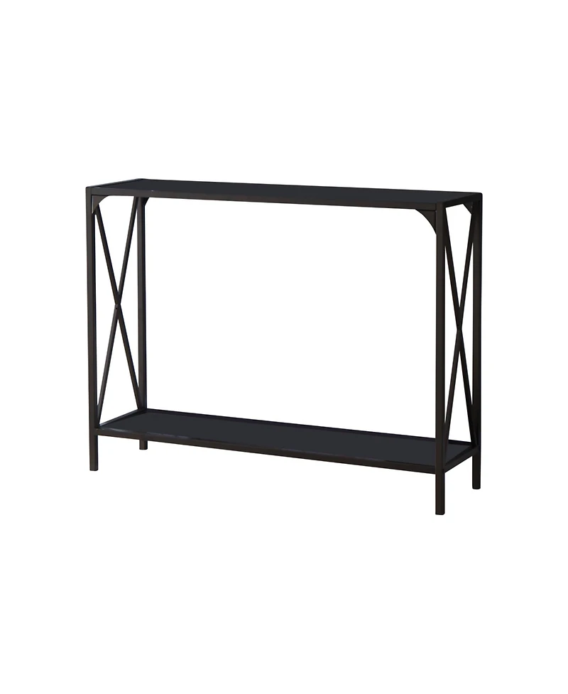 Kings Brand Furniture Kandin Metal Console Table with Glass Top, Pewter/Black