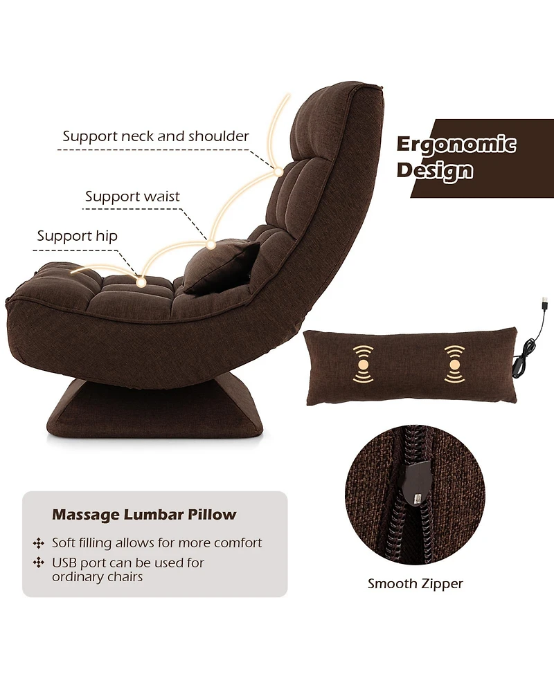 Gouun 5-Level Adjustable 360° Swivel Floor Chair with Massage Pillow