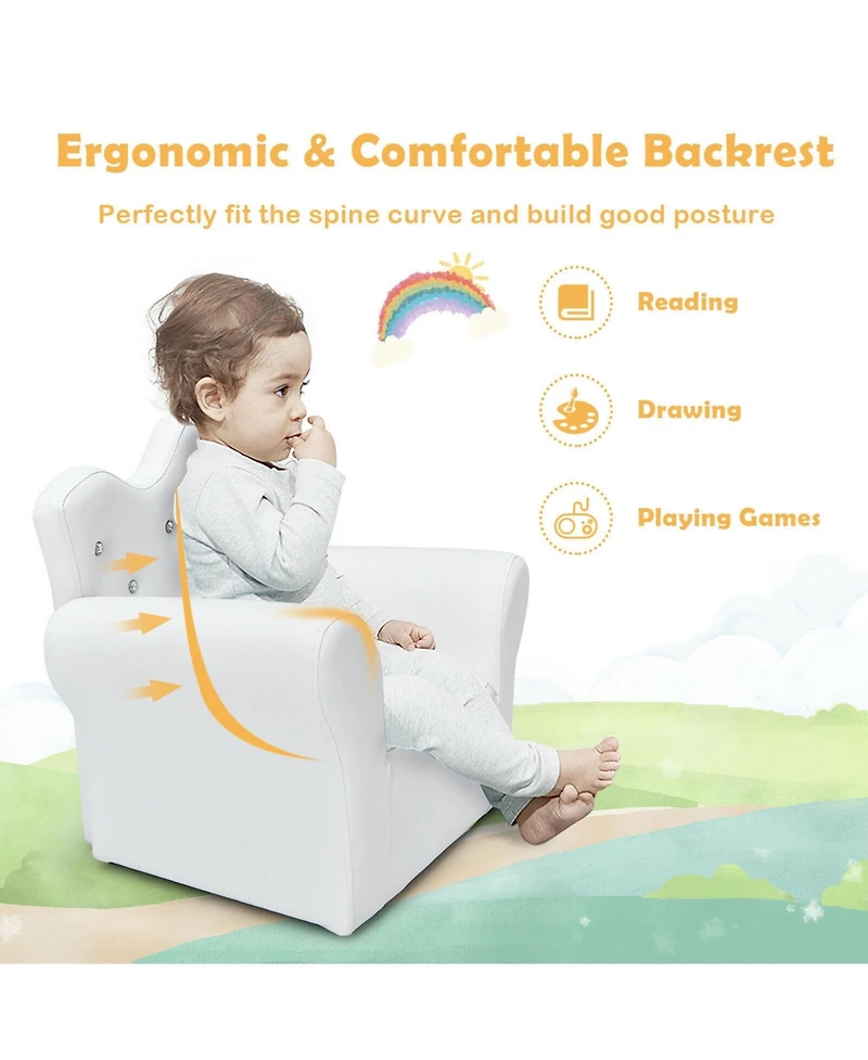 Gouun Children Upholstered Princess Sofa with Ottoman and Diamond Decoration for Boys and Girls