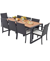 Gouun 9 Pieces Patio Rattan Dining Set with Acacia Wood Table for Backyard Garden-l-shaped Handrail