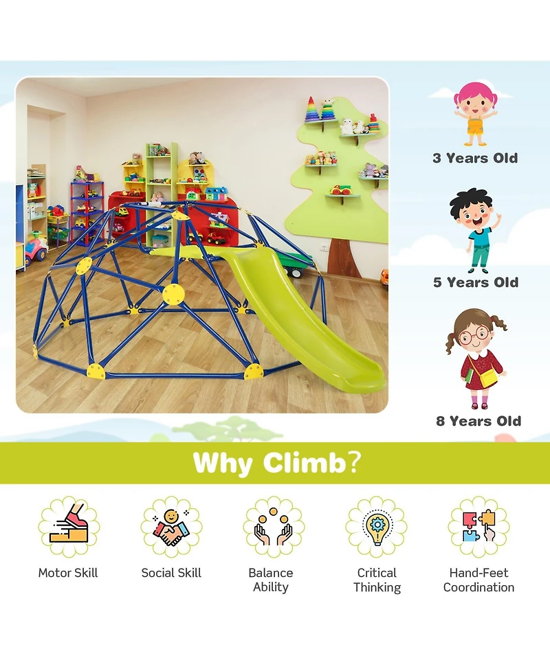 Gouun Kids Climbing Dome with Slide and Fabric Cushion for Garden Yard