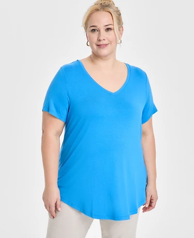 Jm Collection Plus Size V-Neck Short-Sleeve Top, Exclusively at Macy's