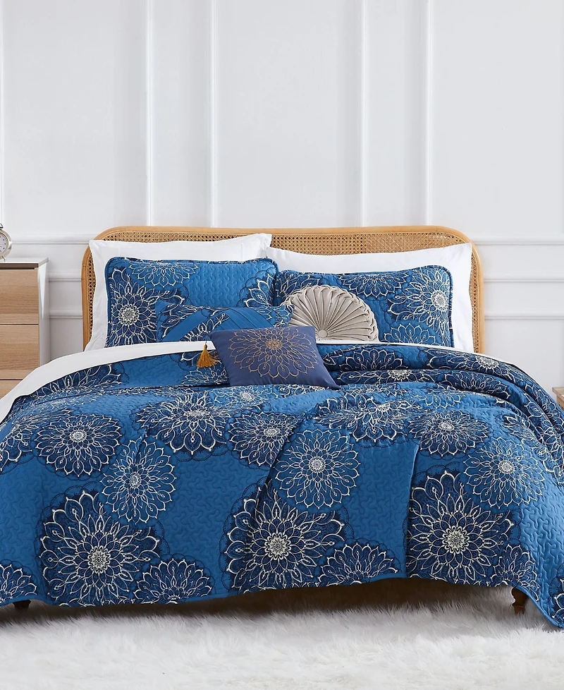 Southshore Fine Linens Midnight Floral 6-Pc. Quilt Set, King/California King