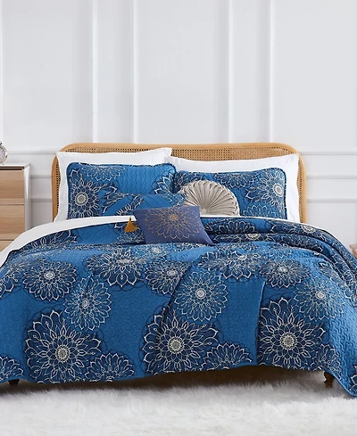 Southshore Fine Linens Midnight Floral 6-Pc. Quilt Set, King/California King