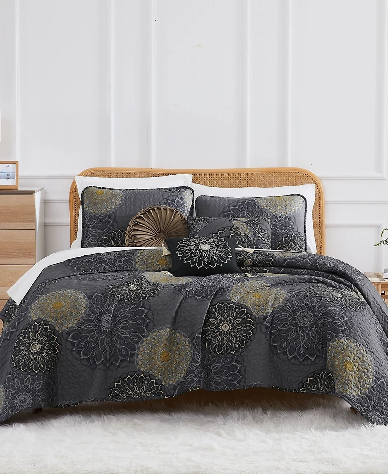 Southshore Fine Linens Midnight Floral 6-Pc. Quilt Set, King/California King
