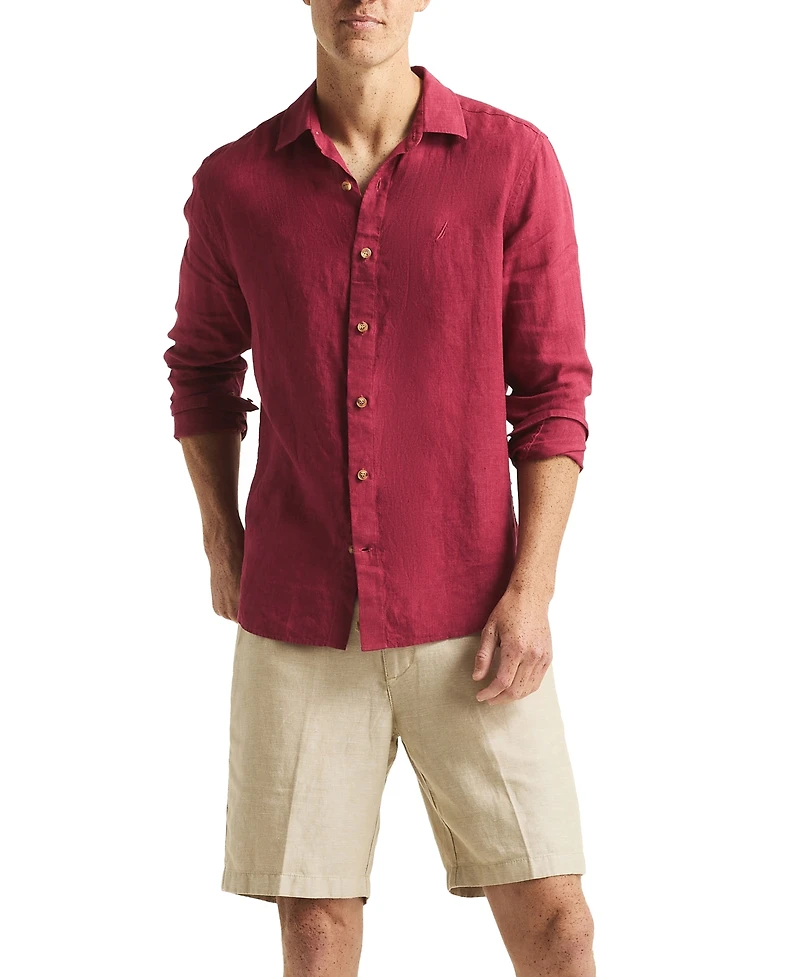 Nautica Men's Linen Solid-Color Classic-Fit Long-Sleeve Shirt
