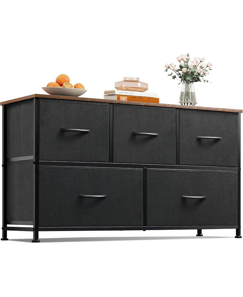 Wlive Dresser for Bedroom with 5 Drawers Wide Chest of Fabric Storage Organizer Unit Bins Closet Living Room Hallway