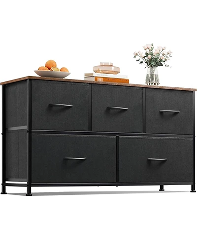 Wlive Dresser for Bedroom with 5 Drawers Wide Chest of Fabric Storage Organizer Unit Bins Closet Living Room Hallway