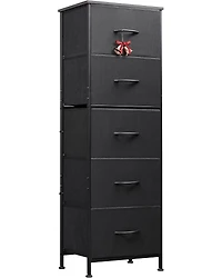 Wlive Fabric Dresser 5-Drawer Tall for Bedroom Storage Organizer with Bins Wood Top Sturdy Steel Frame Chest of Drawers Clo