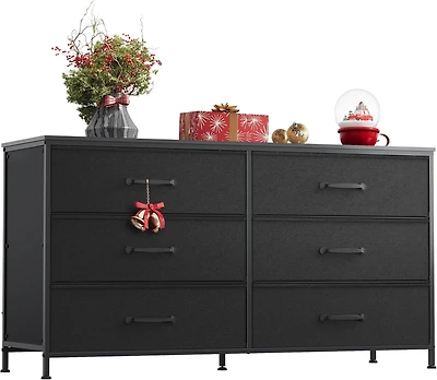 Wlive Wide Fabric Dresser 6 Drawer Tv Stand for 60/" Dressers Bedroom Furniture Large Storage Tower Unit with Bins Bedro