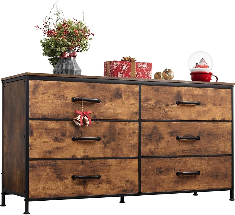 Wlive Wide Fabric Dresser 6 Drawer Dresser Tv Stand for 60/" Tv Dressers Bedroom Furniture Large Storage Tower Unit with Fabric Bins Dresser for Bedro