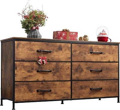 Wlive Wide Fabric Dresser 6 Drawer Dresser Tv Stand for 60/" Tv Dressers Bedroom Furniture Large Storage Tower Unit with Fabric Bins Dresser for Bedro