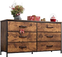 Wlive Wide Fabric Dresser 6 Drawer Dresser Tv Stand for 60/" Tv Dressers Bedroom Furniture Large Storage Tower Unit with Fabric Bins Dresser for Bedro