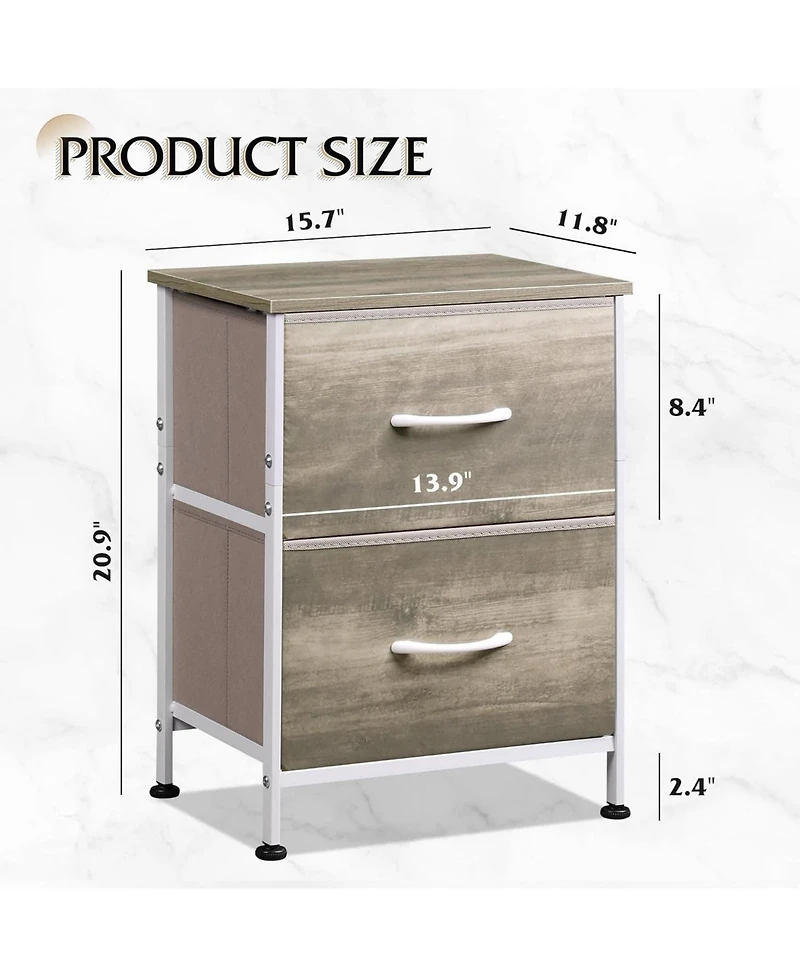 Wlive Nightstand 2 Drawer Dresser for Bedroom Small with Drawers Bedside Furniture Night Stand End Table Fabric Bins Closet