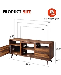 Wlive Mid-Century Modern Tv Stand for 65" Tv Tv Console Cabinet Open Shelves Entertainment Center for Living Room and Bedroom