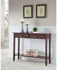 Kings Brand Furniture Sawyer Wood Console Entryway Table with 2 Drawers, Walnut